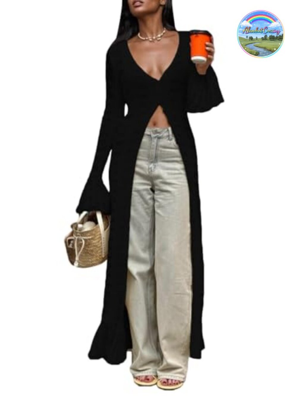 Crochet Hollow Out Knit Long Cardigan for Women Maxi Duster Cover Up